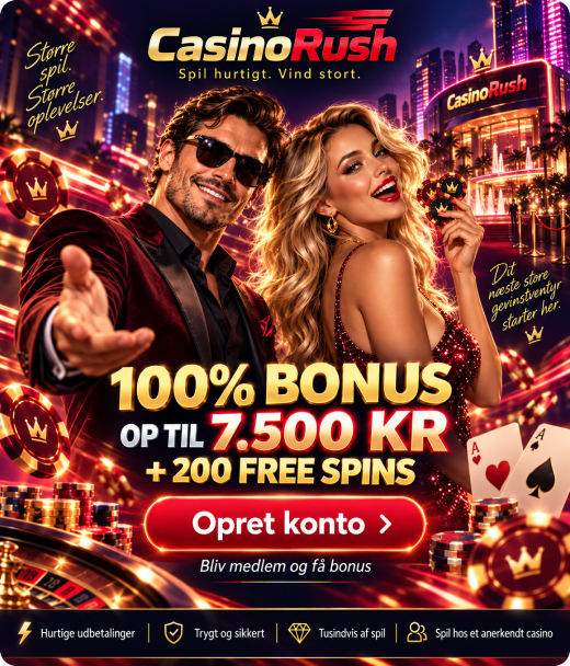 CasinoRush registrering â opret konto og fĂ„ 100% op til 7.500 kr. + 200 Free Spins